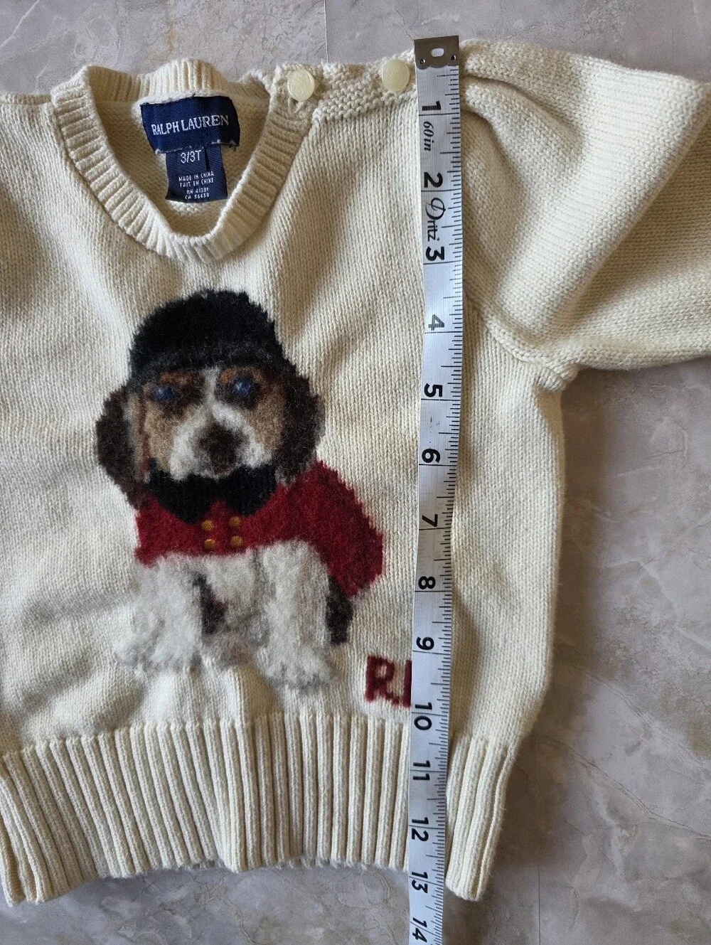 Ralph Lauren Girls 3T Cotton Wool Cream Sweater Dog Intarsia Preppy Old Money